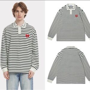 Aelfric Eden Black and White Striped Polo with Red Heart